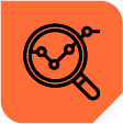 A magnifying glass shows performance graphs